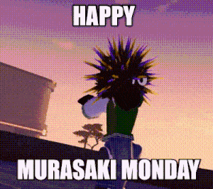 a happy murasaki monday meme with a cartoon character holding a sword