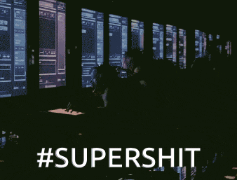 a group of people sitting in front of a computer screen with the hashtag #supershit on it