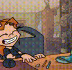 a cartoon of a girl sitting at a desk