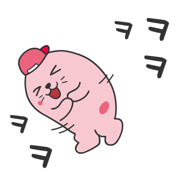 a cartoon drawing of a pink seal wearing a hat