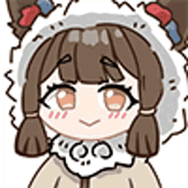 a cartoon girl wearing a hooded jacket and a scarf with cat ears on her head .