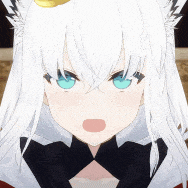 a girl with white hair and blue eyes has a crown on her head