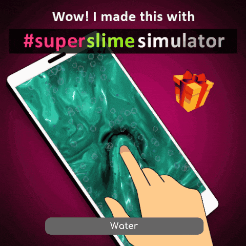 an advertisement for a super slime simulator shows a hand touching the screen