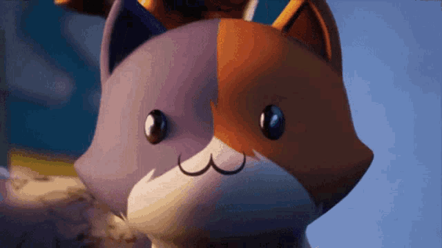 a close up of a cat 's face with a purple and orange color