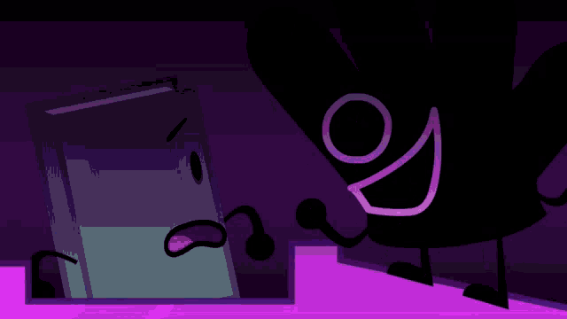 a cartoon drawing of a book and a black object
