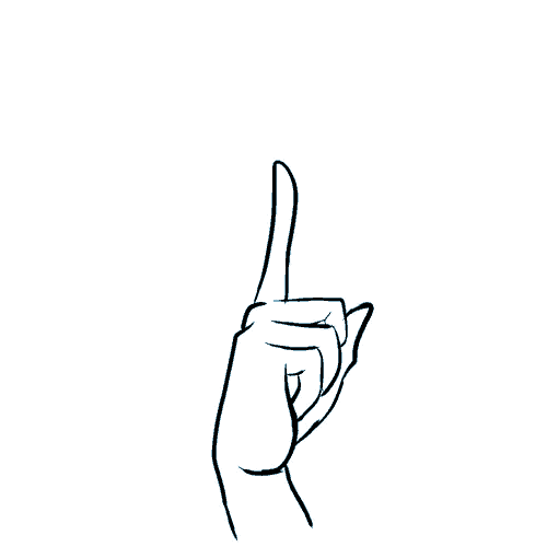 a black and white drawing of a hand making a shhh sign