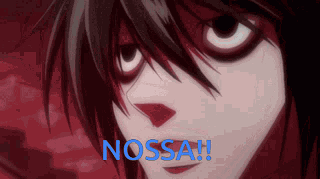 a close up of a person 's face with the word nossa written below it