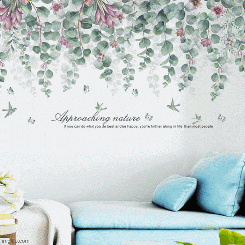a wall with flowers and butterflies and the words approaching nature