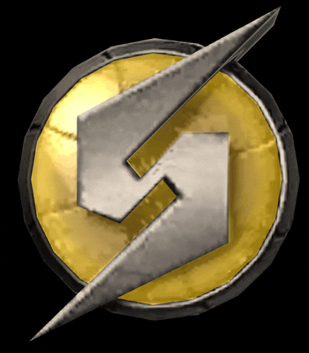 a gold shield with a silver letter g in the center
