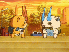 two cartoon characters sitting next to each other on a ledge