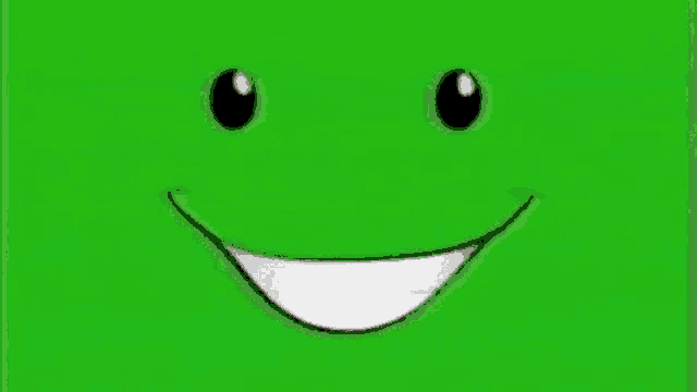 a green smiley face with a white smile on a green screen .