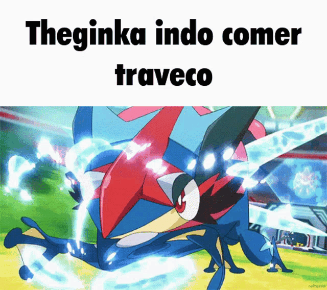 a cartoon of a frog with the words " theginka indo comer traveco " below it