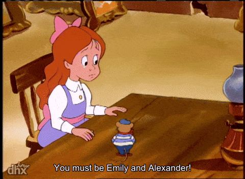 a cartoon of emily and alexander with the words you must be emily and alexander on the bottom