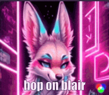 a picture of a fox that says hop on blair on it