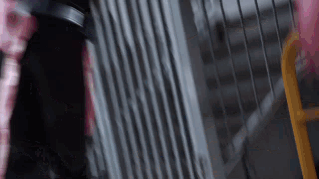 a person is walking down a set of stairs