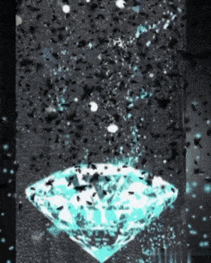 a blue diamond is surrounded by black confetti on a dark background