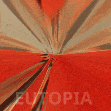 a blurred image of a woman running with utopia written on the bottom right
