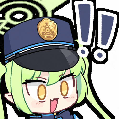 a cartoon character with green hair and a police hat