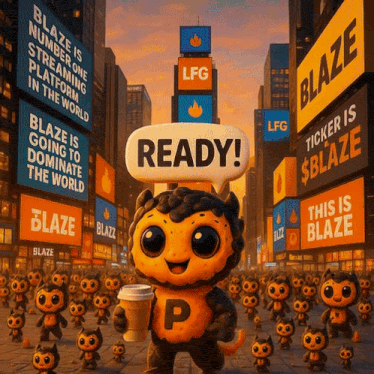 a mascot holding a cup of coffee says ready