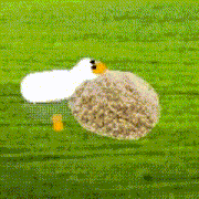 a cartoon of a sheep with a white head and yellow beak