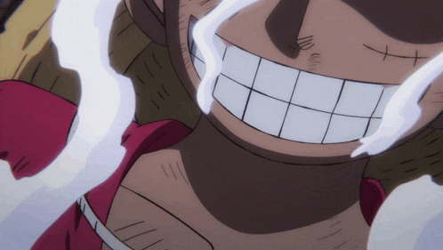 a close up of a cartoon character 's face with a big smile