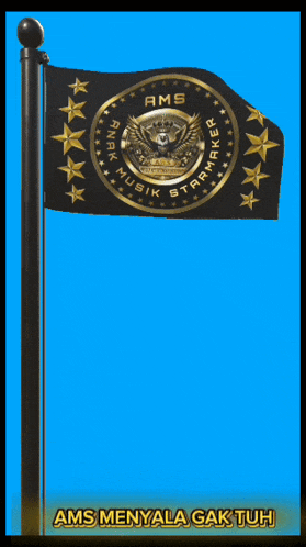 a black and gold flag with the words ams musik starmaker on it