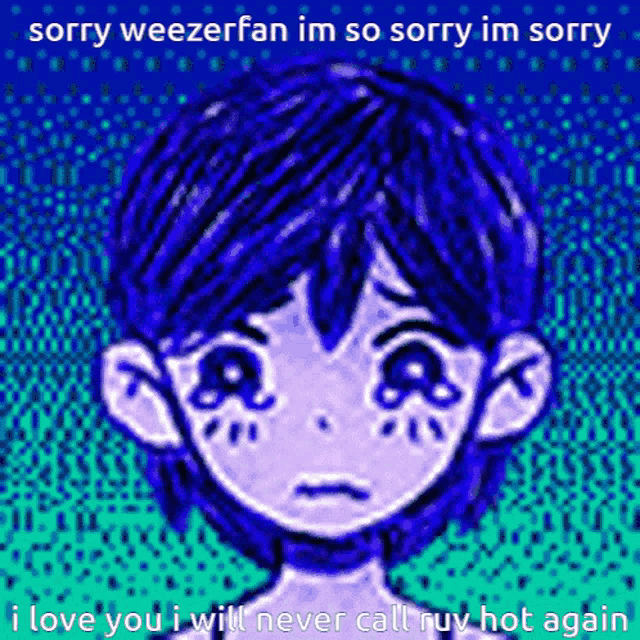 a drawing of a girl with the words " sorry weezerfan im so sorry im sorry i love you "