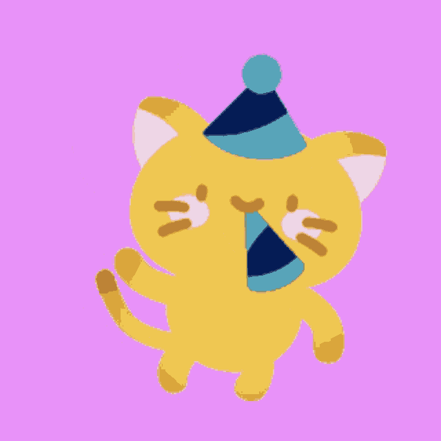 a cartoon cat wearing a party hat is dancing