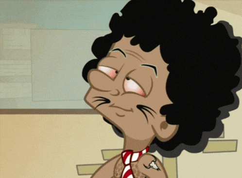 a cartoon of a man with curly hair and a red and white tie