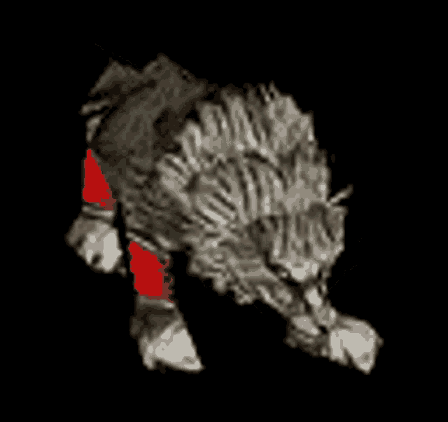 a pixel art of a lion with red arms