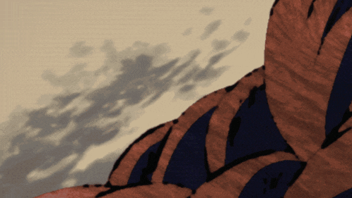 a painting of a tiger 's tail with a cloudy sky behind it