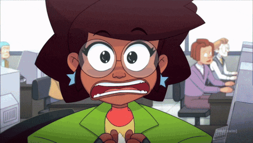 a cartoon of a woman with glasses and a surprised look on her face is from adult swim