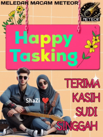 a poster that says happy tasking with a man and woman