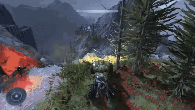 a video game shows a helicopter flying over a mountain range