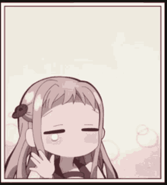 a cartoon of a girl with long hair and a flower in her hair making a funny face .