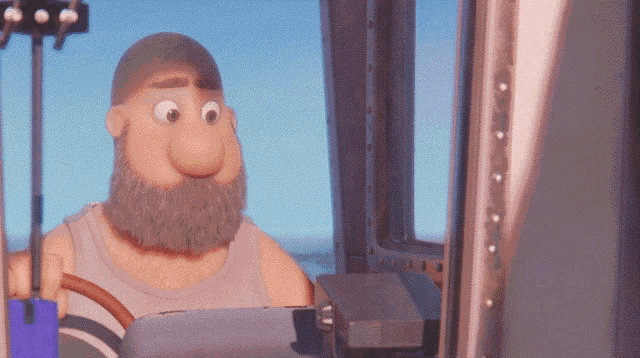 a cartoon character with a beard and big eyes