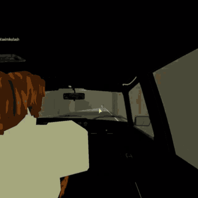 a screenshot of a video game shows a person driving a car with the username mkulah