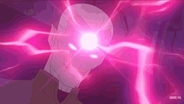 a cartoon character with a pink light coming out of his head