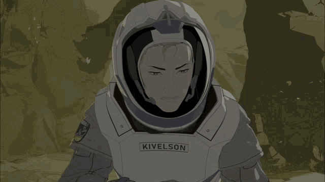 a cartoon drawing of a man in a space suit with the name kivelson on it