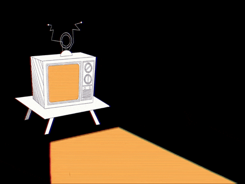 a drawing of a tv on a table with antennas on top