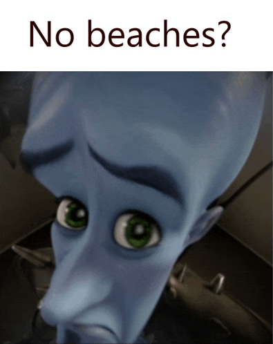 a picture of a cartoon character with the words " no beaches " below it