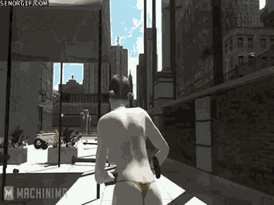 a woman in a thong is walking down a street in a video game ..