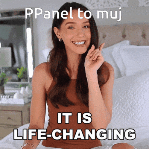 a woman sitting on a bed with a caption that says ppanel to muj it is life changing