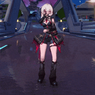 a girl in a video game with a sword and the letter x on her chest