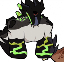 a cartoon drawing of a monster with green stripes on his arms