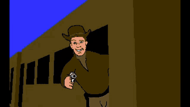 a cartoon of a man in a cowboy hat is holding a sparkler