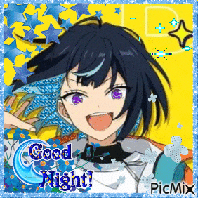 a picture of a girl with purple eyes and the words good night