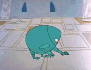a cartoon character in a green suit is being punched by another character