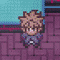 a pixel art of a person standing on a purple floor .