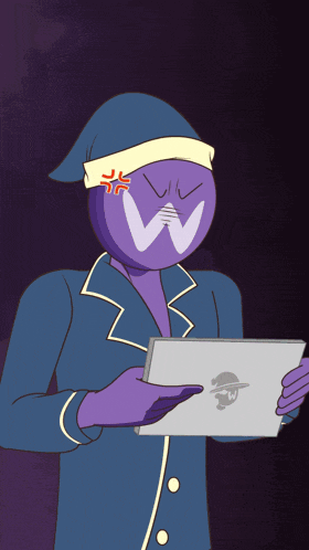 a cartoon character with the letter w on their face